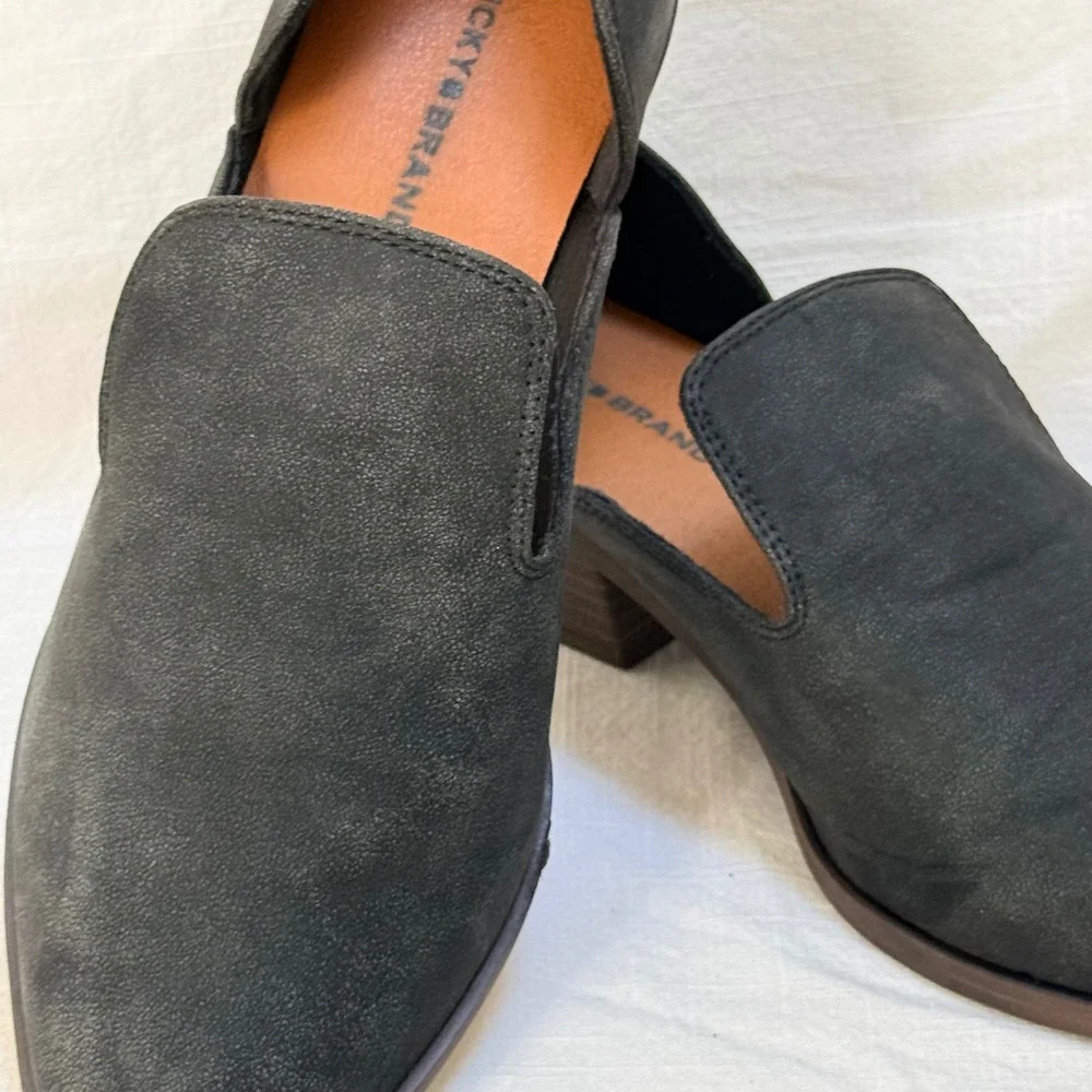 Lucky Brand Mizina Booties 7M Black d'Orsay Pointed Toe Block Heel Loafers